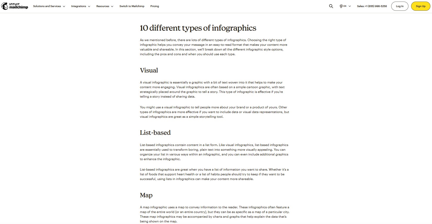 Матеріал на сайті без інфографіки (mailchimp.com/resources/types-of-infographics)